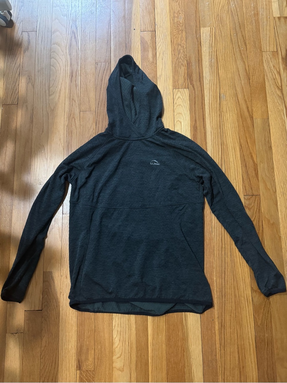 LL Bean Dark Charcoal & Green Lightweight Hooded Running Pullover